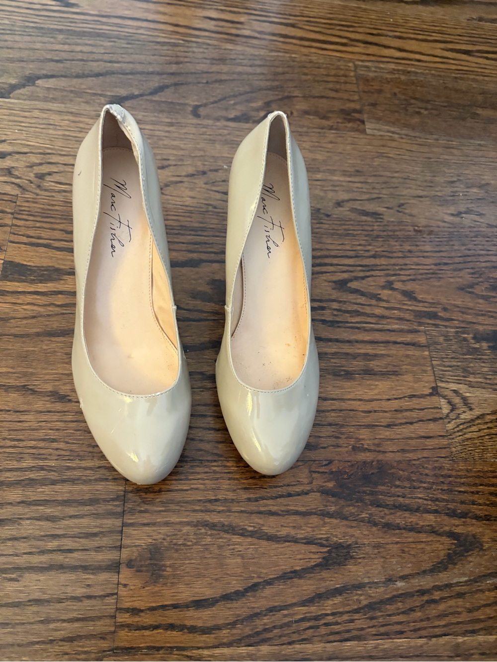 Marc Fisher Cream Patent Leather Round-Toe Pumps